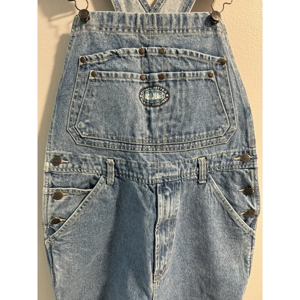 VINTAGE PACO Jeans Bib Overalls Wide leg BLUE DENIM Boyfriend SKATER Tag Size‎ S